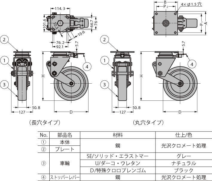 スガツネ工業(株) 重量用脚轮SL 400系列(自在车4位置旋转锁)